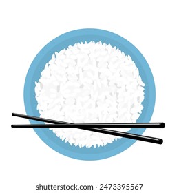 Rice bowl with chopsticks isolated on white background. Rice bowl top view vector.