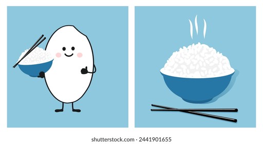 Rice bowl with chopsticks and rice seed cartoon icon sign vector.