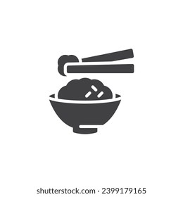 Rice bowl and chopsticks vector icon. filled flat sign for mobile concept and web design. Asian cuisine glyph icon. Oriental food bowl symbol, logo illustration. Vector graphics