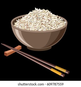 Rice Bowl With Chopsticks. Vector Illustration