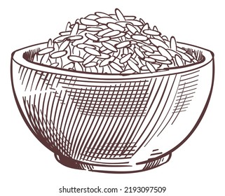 Rice bowl engraving. Grain full dish sketch