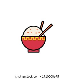 Rice Bowl Filled Color Icon - Lunar New Year Elements Icon Set Vector Illustration