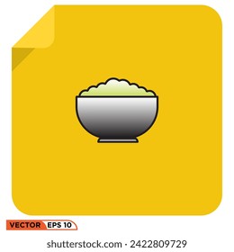 Rice bowl flat icon design vector graphic of template, sign and symbol