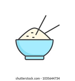 Rice bowl flat line colored icon.