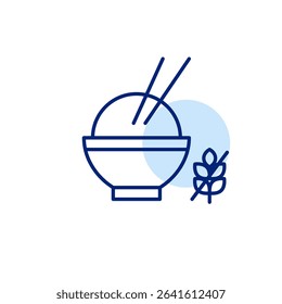 Rice bowl and gluten free symbol. Dietary restrictions, food labelling. Pixel perfect, editable vector icon