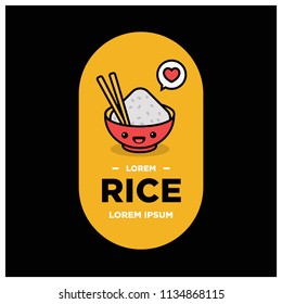 Rice Bowl With Happy Smiling Face Vector Illustration Badge or Sticker in Flat Style Design