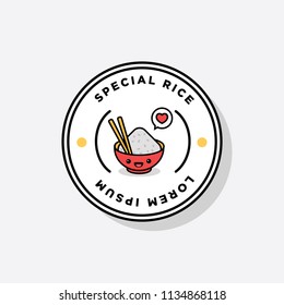 Rice Bowl With Happy Smiling Face Vector Illustration Badge or Sticker in Flat Style Design