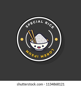 Rice Bowl With Happy Smiling Face Vector Illustration Badge or Sticker in Flat Style Design