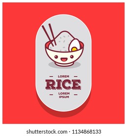 Rice Bowl With Happy Smiling Face Vector Illustration Badge or Sticker in Flat Style Design
