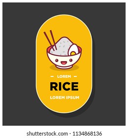 Rice Bowl With Happy Smiling Face Vector Illustration Badge or Sticker in Flat Style Design