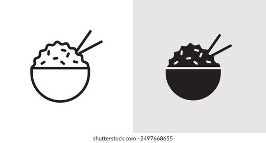 Rice bowl icon Black line art vector logo set