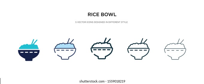 rice bowl icon in different style vector illustration. two colored and black rice bowl vector icons designed in filled, outline, line and stroke style can be used for web, mobile, ui
