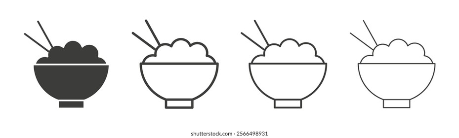 Rice bowl icon flat and linear vector illustration on white background.