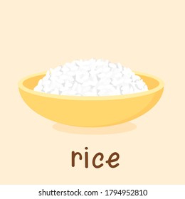 Rice bowl icon isolated on yellow background vector illustration. Flat design.