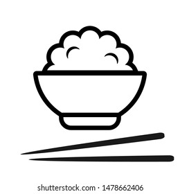 Rice bowl icon. Natural grain ingridient. Side dish, Asian cuisine  logotype. Flat vector illustration.