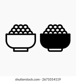 Rice in Bowl Icon in Outline and Solid Style