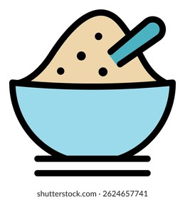 Rice bowl icon. Outline rice bowl vector icon color flat isolated