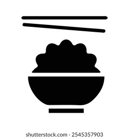 Rice Bowl Icon. Restaurant Symbol. Isolated on white background. Vector illustration. Customizable thin line illustration. Editable stroke.