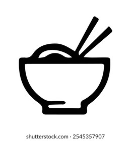 Rice Bowl Icon. Restaurant Symbol. Isolated on white background. Vector illustration. Customizable thin line illustration. Editable stroke.