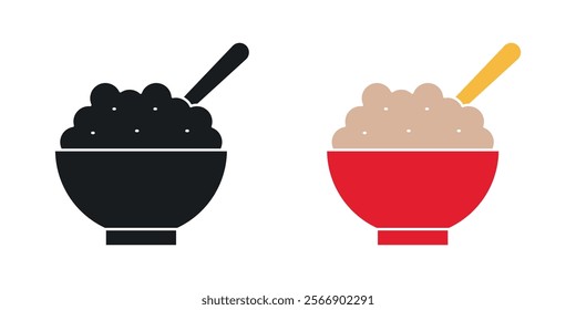 Rice bowl icon set in black and colored