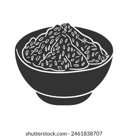 Rice Bowl Icon Silhouette Illustration. Food Vector Graphic Pictogram Symbol Clip Art. Doodle Sketch Black Sign.