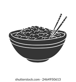 Rice Bowl Icon Silhouette Illustration. Asian Food Vector Graphic Pictogram Symbol Clip Art. Doodle Sketch Black Sign.