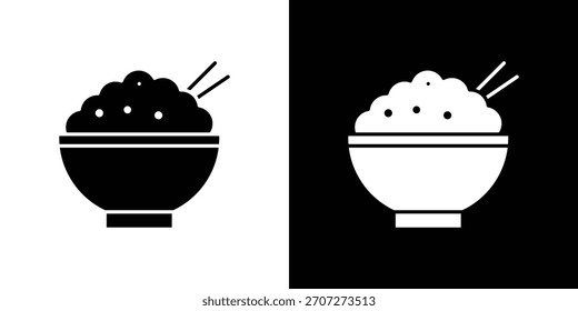 Ícone de tigela de arroz no conjunto de silhueta sólida. Ilustração de vetor.