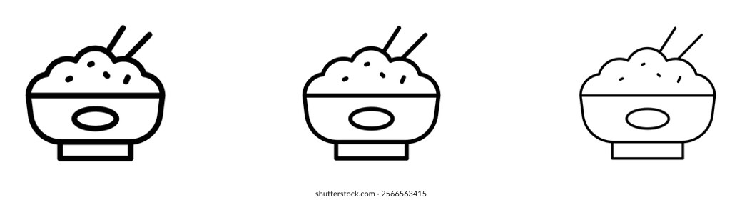 Rice bowl icon in tree different line stroke sizes.