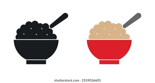 Rice bowl icons in black and colored version