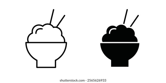 Rice bowl icons in black and white colors