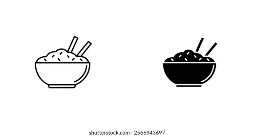 Rice bowl icons. black and white vector set.