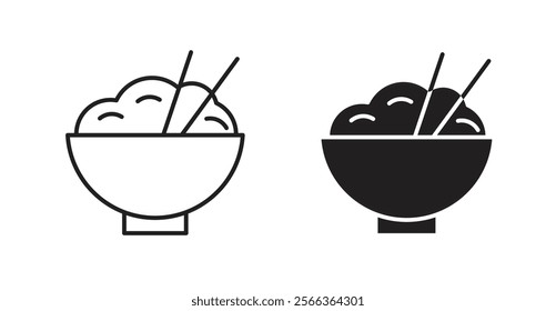 Rice bowl icons in line stroke and flat versions