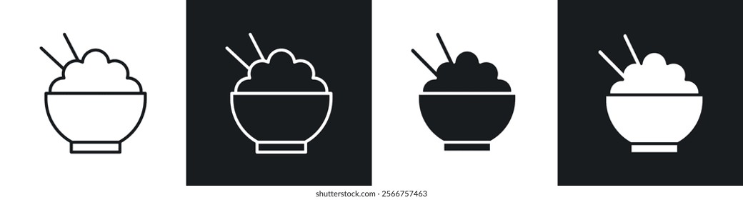 Rice bowl icons in Thin line black color. flat simple vector symbols illustration.