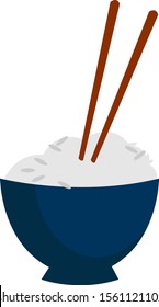 Rice in bowl, illustration, vector on white background.