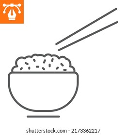 Rice bowl line icon, outline style icon for web site or mobile app, food and asian, bowl vector icon, simple vector illustration, vector graphics with editable strokes.