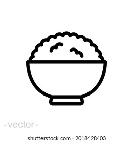 Rice bowl line icon. Simple outline design style. Food, lunch, asian, plant, natural, traditional concept. Vector illustration isolated on White background. Editable stroke Eps 10.