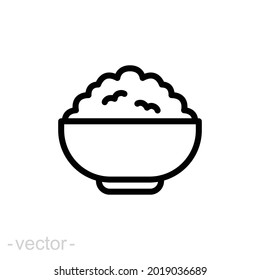 Rice bowl line icon. Simple outline design style. Food, lunch, asian, plant, natural, traditional concept. Vector illustration isolated on White background. Editable stroke Eps 10.