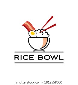 Rice Bowl Logo with Chop Stick Vector, for Fresh Meal Industry Healthy Food Modern Design Template