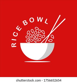 rice bowl logo with chopstick tasty menu, for food and drink industry