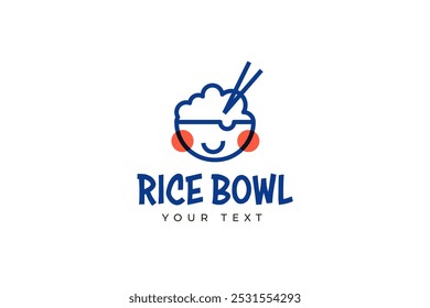 Design de logotipo de tigela de arroz isolado no fundo branco