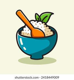 Rice Bowl logo, Bowl With Rice Vector Illustration Icon for web, landing page, sticker, banner