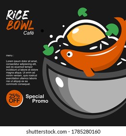 rice bowl poster dish menu banner, for street food culinary graphic design template