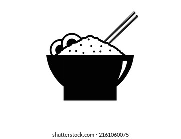 Rice in bowl. Simple illustration in black and white.