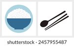 Rice bowl, spoon and chopsticks icon sign vector.