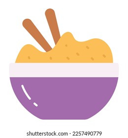 Rice bowl with spoons vector icon in modern style