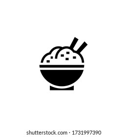 Rice bowl vector icon in black solid flat design icon isolated on white background