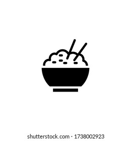 Rice bowl vector icon in black solid flat design icon isolated on white background