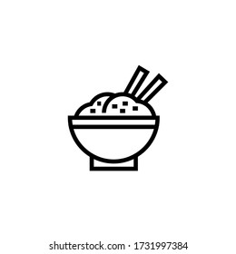 Rice bowl vector icon in linear, outline icon isolated on white background