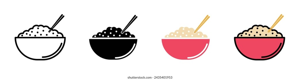 Rice Bowl Vector Illustration Set. Japanese Staple Rice Serve Sign suitable for apps and websites UI design style.