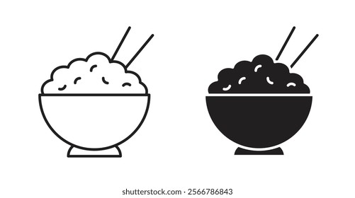 Rice bowl vector line icon illustration